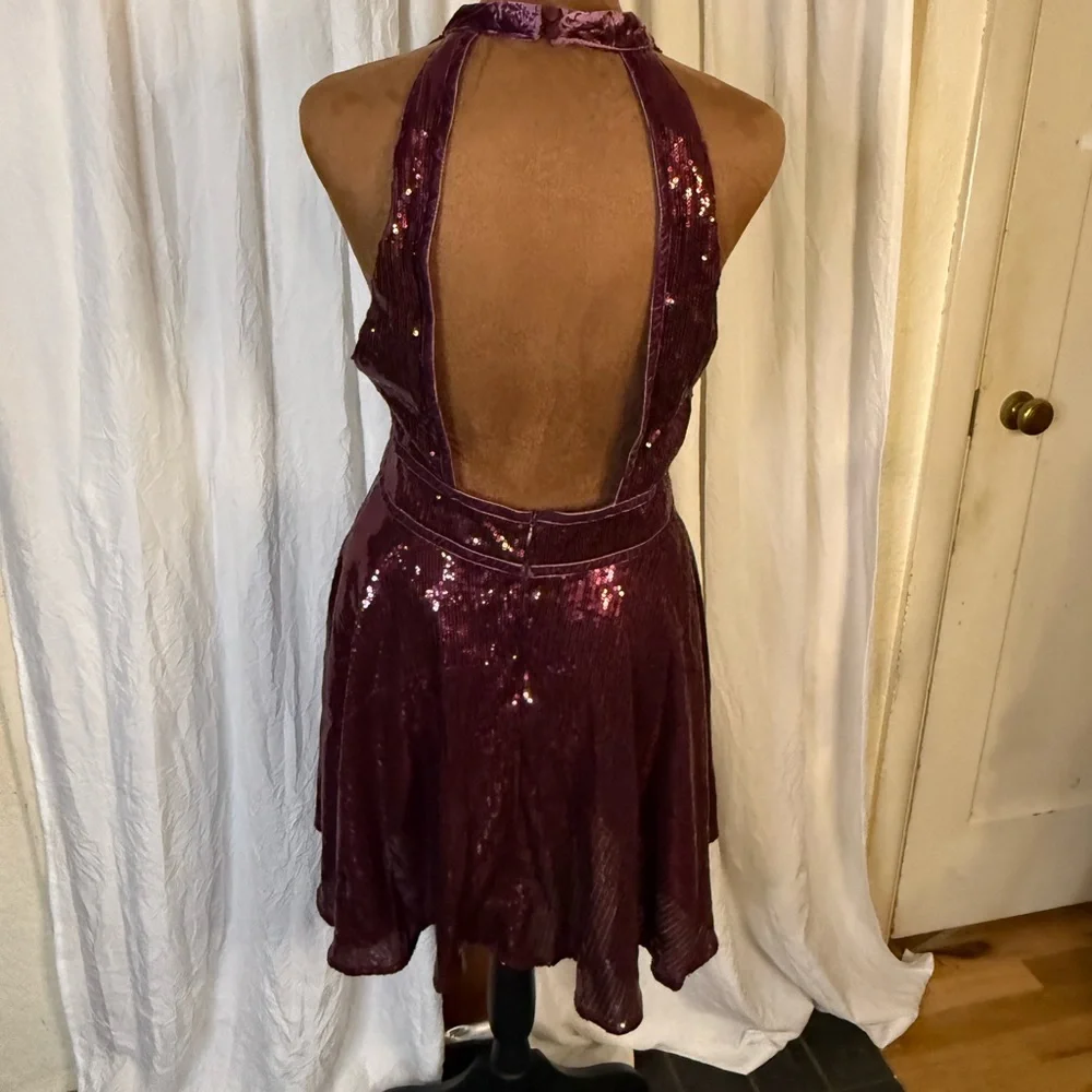 Free People Film Noir Deep Purple Sequin Backless Dress - Picture 3 of 11